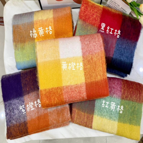 AC 2025 Rainbow Plaid Mohair Scarf Long Soft Warm Winter Unisex Knitted Wrap