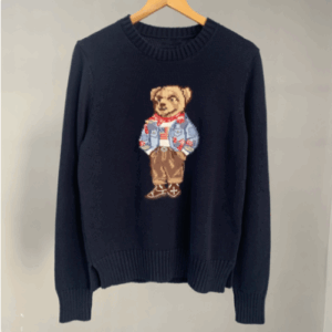 BearCraft 2025 Cartoon Bear Embroidered Sweater Unisex Cotton Crewneck Retro Preppy Knitwear
