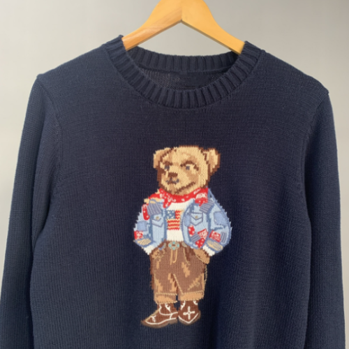 BearCraft 2025 Cartoon Bear Embroidered Sweater Unisex Cotton Crewneck Retro Preppy Knitwear