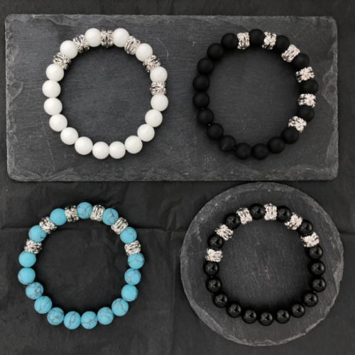 OnlyWhy Cross Beaded Bracelet Natural Black Stone Unisex Fashion Streetwear Couple Jewelry