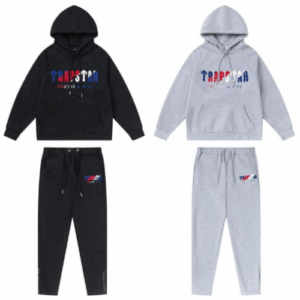 UrbanRhythm Blue Red Towel Embroidery Hoodie and Pants Set Unisex Streetwear Tracksuit