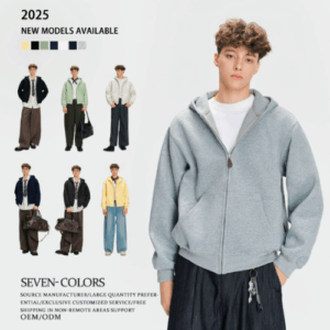 ANS 420g Heavyweight Vintage Zip-Up Hoodie Unisex Loose Fit Streetwear Jacket