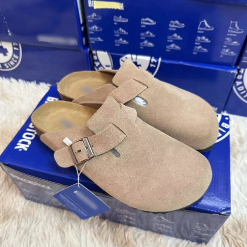 BK Retro Leather Clog Slides Unisex Closed Toe Slip-On Cork Sole Casual Mules