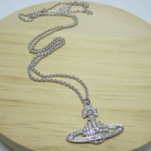 LuxeShine B8148 Saturn Pendant Necklace Silver White Gold Full Rhinestone Fashion Jewelry