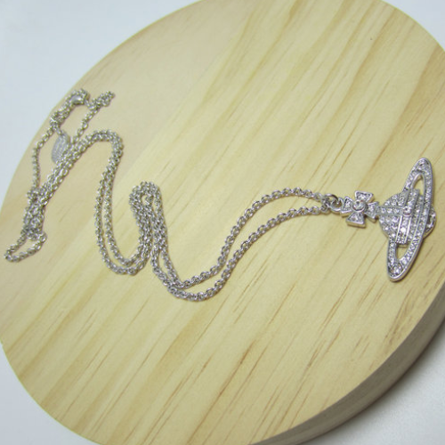 LuxeShine B8148 Saturn Pendant Necklace Silver White Gold Full Rhinestone Fashion Jewelry