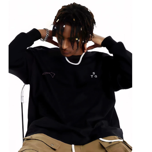 STA American Letter Crewneck Sweatshirt Heavyweight Cotton Unisex Black Streetwear Pullover-6 STA American Letter Crewneck Sweatshirt Heavyweight Cotton Unisex Black Streetwear Pullover