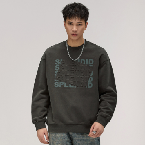 480g Heavyweight Embossed Graphic Crewneck Sweatshirt Men’s Loose Fit American Streetwear Pullover