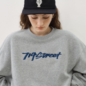 714street 2025 FW Fleece Crewneck Sweatshirt Dropped Shoulder Oversized Unisex Streetwear Pullover
