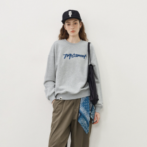 714street 2025 FW Fleece Crewneck Sweatshirt Dropped Shoulder Oversized Unisex Streetwear Pullover