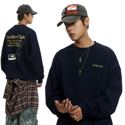 CoosRetro 420g Vintage Graphic Crewneck Sweatshirt Men’s Loose Fit American Streetwear Pullover