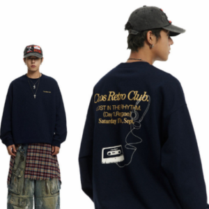 CoosRetro 420g Vintage Graphic Crewneck Sweatshirt Men’s Loose Fit American Streetwear Pullover