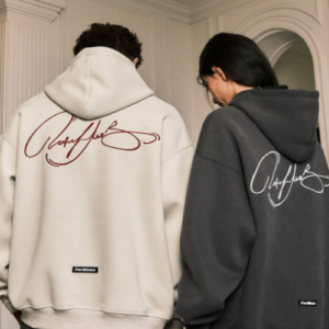 FORNINES Script Embroidered Heavyweight Fleece Hoodie Unisex American Streetwear Winter Jacket