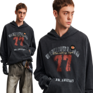 MADWITCH Vintage Washed Letter Print Hoodie Loose Fit Unisex American Streetwear Pullover