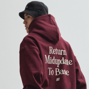MIDUPDATE Vintage Letter Heavyweight Fleece Hoodie Men’s Loose Fit Red American Streetwear Jacket