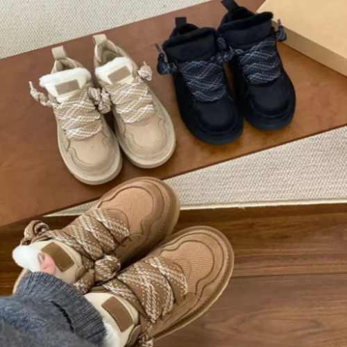 Mel Series Thick-Soled Low-Cut Leather Fleece-Lined Warm Winter Shoes