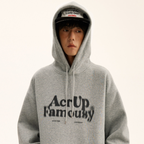 Nandchn Blurred Letter Heavyweight Fleece Hoodie Men’s Loose Fit American High Street Pullover