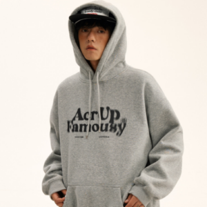 Nandchn Blurred Letter Heavyweight Fleece Hoodie Men’s Loose Fit American High Street Pullover