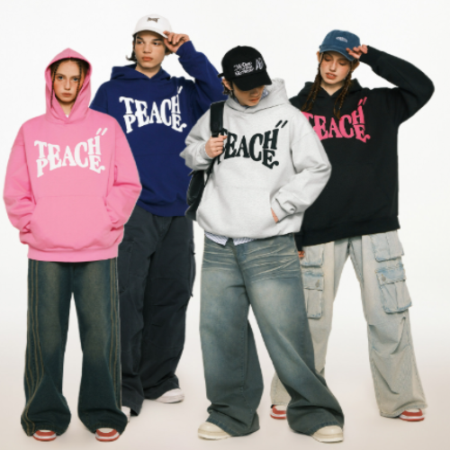 TEACH PEACE Puff Print Logo Hoodie Multi-Color American Streetwear Pullover
