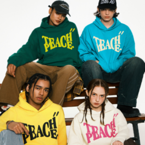 TEACH PEACE Puff Print Logo Hoodie Multi-Color American Streetwear Pullover