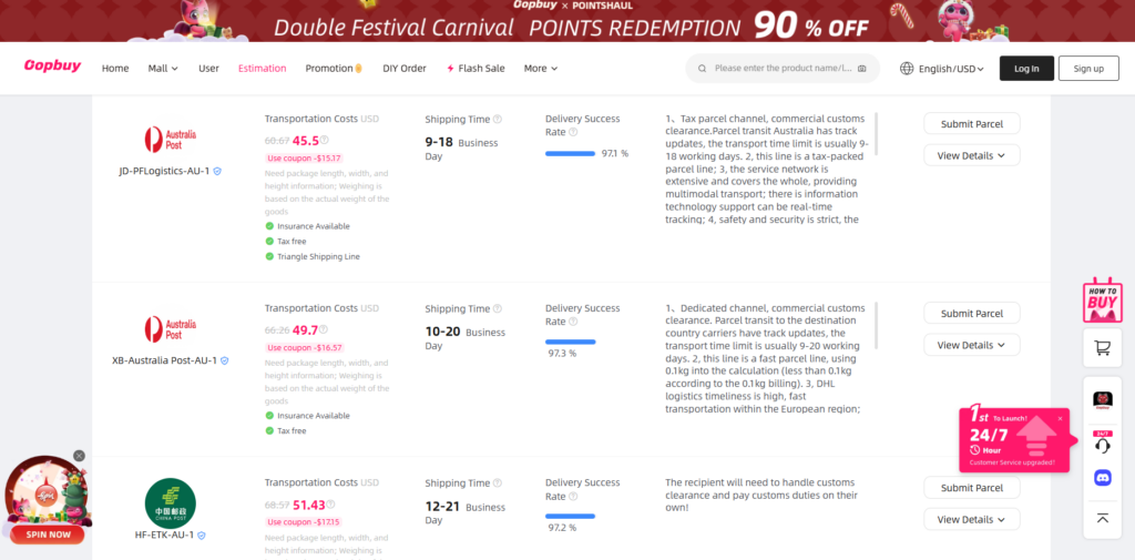 Oopbuy tax-free Australia Post shipping lines for 3kg clothing parcel with delivery time and success rate