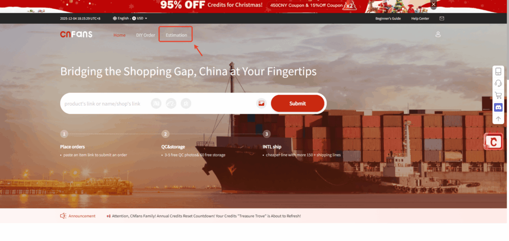 Cnfans homepage with Estimation tab highlighted.