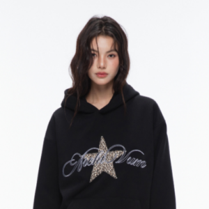 Archivum Vintage Leopard Star Print Fleece Hoodie Oversized Pullover
