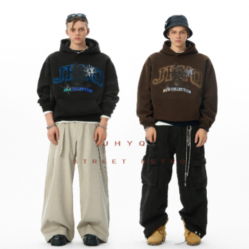 JHYQ Bulldog Graphic Hoodie Cartoon Print Streetwear Pullover