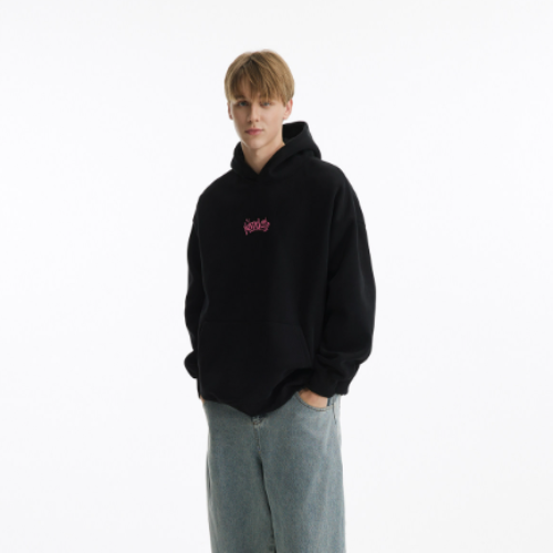 Nandchn Heavyweight Letter Print Oversized Unisex Hoodie Pullover