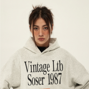 SOSER Retro Letter Fleece Hoodie 440G Heavyweight Fall Winter Unisex Sweatshirt