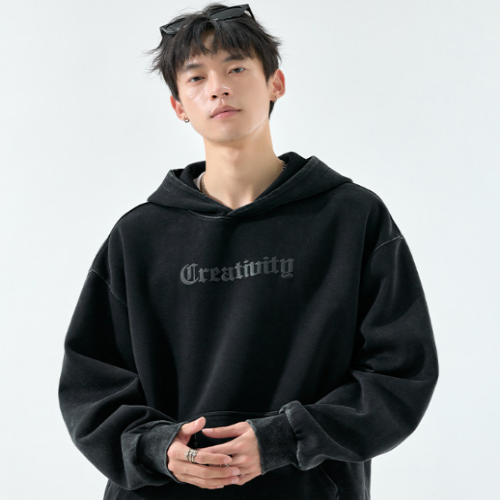 Streetcore Washed Letter Fleece Hoodie Oversized Mens Hoodie-3 Streetcore Washed Letter Fleece Hoodie Oversized Mens Hoodie