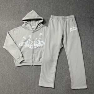 Broken Planet Series Foam Letter Print Fleece Zip Hoodie Set