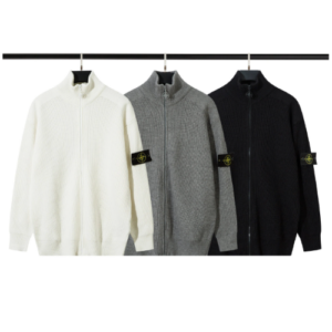 Classic Stone Zip Stand Collar Minimalist Unisex Knit Sweater