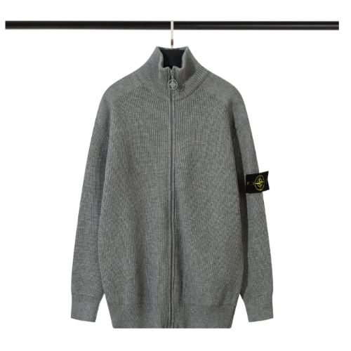 Classic Stone Zip Stand Collar Minimalist Unisex Knit Sweater-2 Classic Stone Zip Stand Collar Minimalist Unisex Knit Sweater