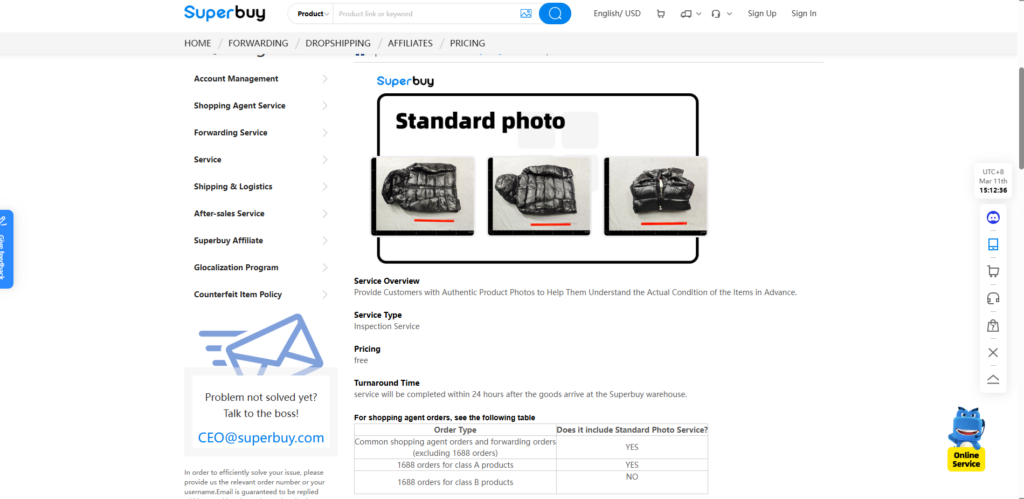 Superbuy standard QC photos showing three warehouse inspection pictures of a jacket