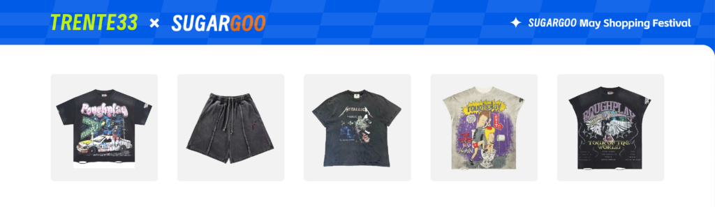 TRENTE33 x Sugargoo May Shopping Festival featured graphic T-shirts and streetwear shorts deals