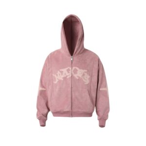 Cropped Suede Patchwork Zip-Up Hoodie Letter Embroidered Jacket-1