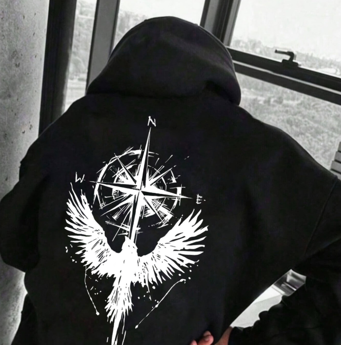 Ink Graffiti Compass Bird Graphic Outdoor Travel T-Shirt-2