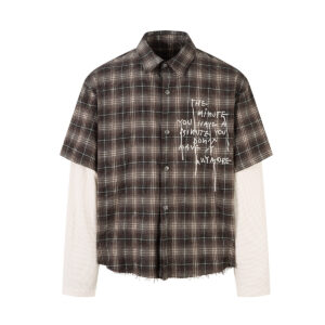 Layered Distressed Plaid Shirt Embroidered Streetwear Long Sleeve-1