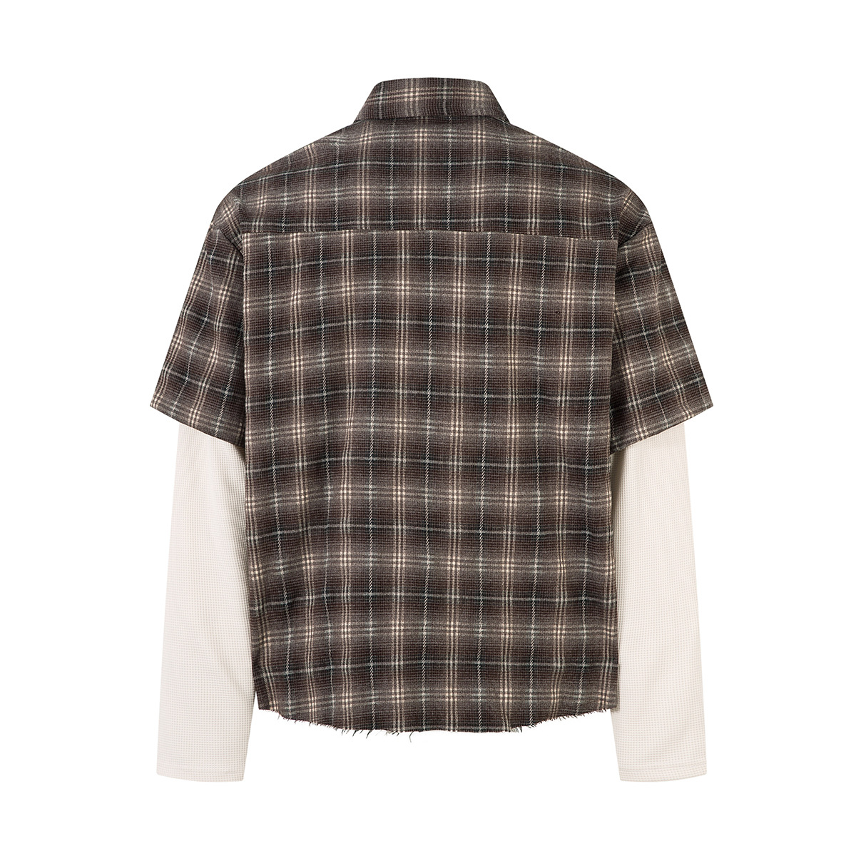 Layered Distressed Plaid Shirt Embroidered Streetwear Long Sleeve-2