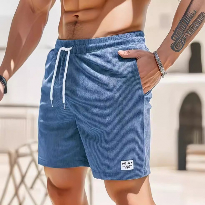Men's Solid Corduroy Drawstring Knee-Length Casual Shorts-2