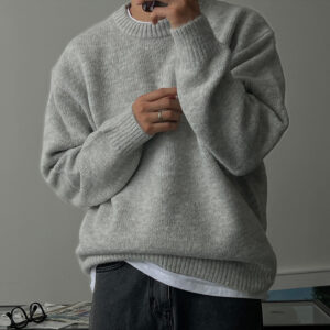 Men's Solid Drop Shoulder Crewneck Thick Knit Sweater-1