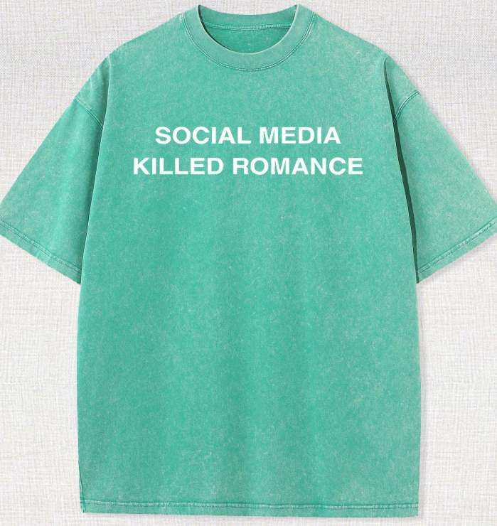 Mint Green Social Media Killed Romance Cotton Graphic T-Shirt-2
