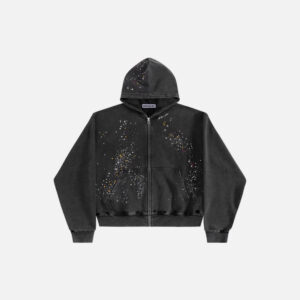 Rhinestone Wish Graphic Relaxed Fit Zip-Up Hoodie-1