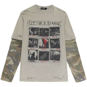 Vintage Camo Layered Long Sleeve T-Shirt Relaxed Unisex Streetwear Top-1