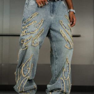 Vintage Distressed Patchwork Embroidered Wide Leg Jeans-1