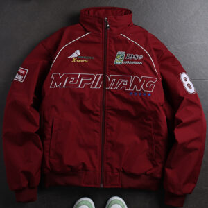 Vintage Racing Moto Jacket Embroidered Padded Relaxed Fit Coat-1