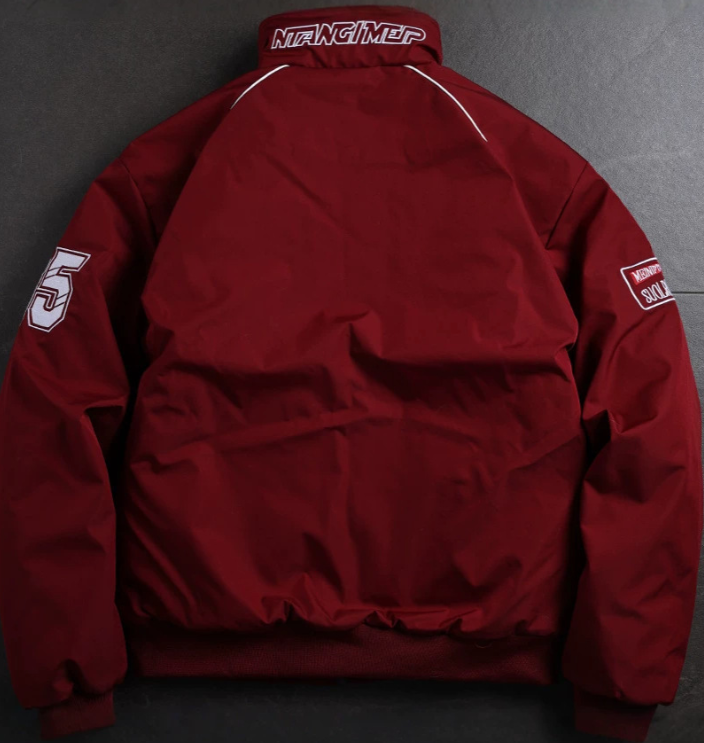 Vintage Racing Moto Jacket Embroidered Padded Relaxed Fit Coat-2