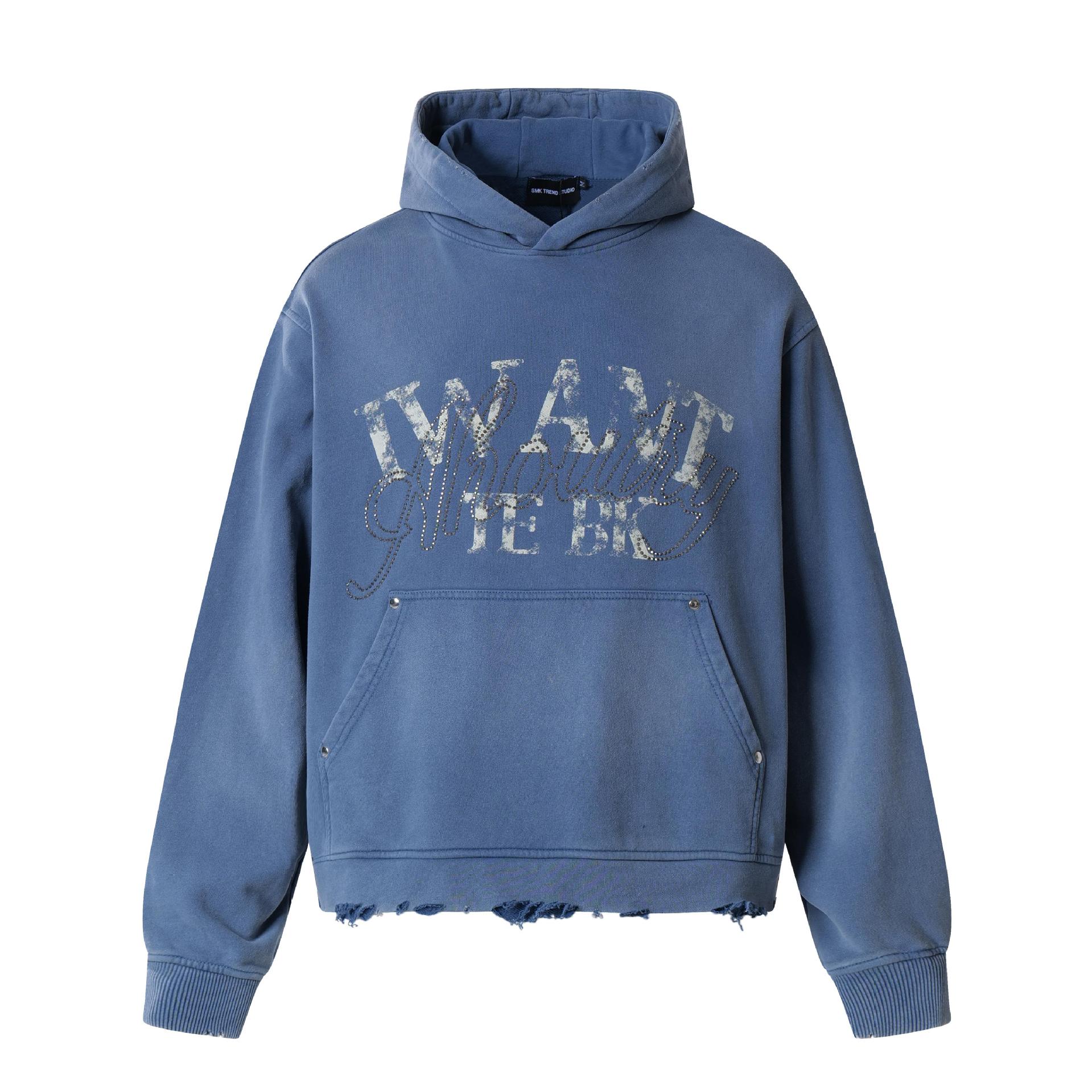 Vintage Washed Letter Graphic Distressed Relaxed Fit Hoodie-2
