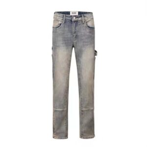 Vintage Washed Patchwork Carpenter Jeans Relaxed Fit Zip Detail Workwear Pants-1