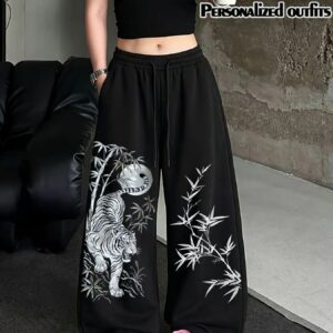 Y2K Dragon Tiger Graphic Baggy Drawstring Sweatpants-1